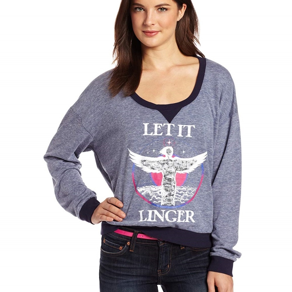 Women’s Blue Graphic Scoop Neck Pullover Sweatshirt